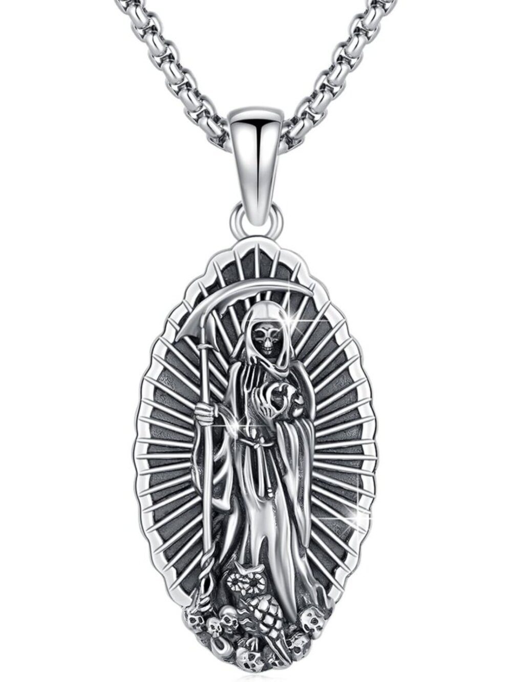 Gothic Skull Necklace 925 Sterling Silver Memento Mori Pendant for Halloween